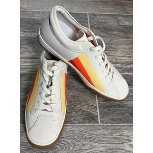 Rothy's Womens Limited Edition Cream Yellow Orange Red Stripes Sneaker 
Size 9